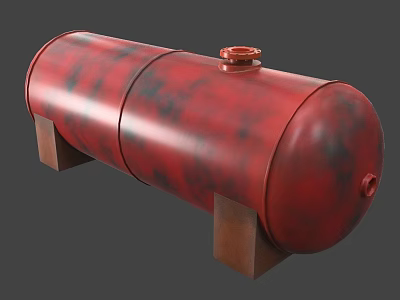 Heavy Duty Industrial Red Cylindrical Storage Tank With Support Legs And Top Lid 3d model