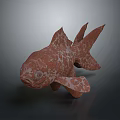 Red Patterned 3D Aquatic Fish Model With Textured Body On Gray Background