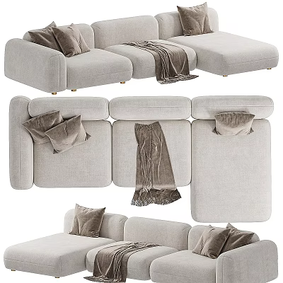 Light Grey Multi Seater Sofa With Plush Cushions And Soft Throw Blanket 3d model