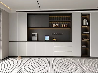 Modern Elegant Sideboard Design With LED Light Strip And Storage Cabinets In Dining Room 3d model