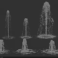 Multiple Water Fountains Displaying Various Spray Heights And Circular Water Ripples