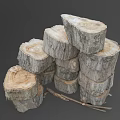 Natural Plant Tree Stumps of Various Sizes Stacked Together with Small Twigs