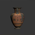 Ancient Greek Style Amphora Sculpture With Black Figure Decoration And Two Handles