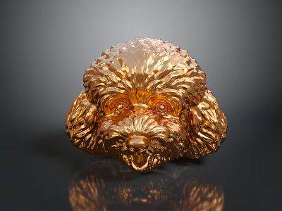 Golden Textured Poodle Head Statue With Crystal Shine And Glossy Reflection 3d model