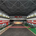 Spacious Industrial Workshop Interior Featuring Steel Structure Ceiling And Safety Banners