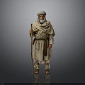Elderly Man Standing in Traditional Clothing Holding Walking Stick Against Gray Background