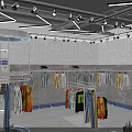 Modern Clothing Store Interior With Displayed Clothes Orange Doors Checkout Counter And Display Racks