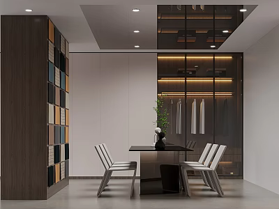 Modern Clothing Store Interior Design With Displayed Clothes Table Chairs Wall Decorations And Green Plant 3d model