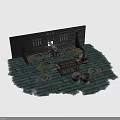 Ancient Weapons Display With Hanging Knives Small Cannon Wooden Barrels Ropes On Wooden Planks Floor