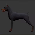 Standing Doberman Dog 3D Model With Blue Gray And Brown Coat And Tongue Out
