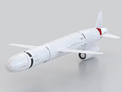 White Military Missile With Long Cylindrical Body Tail Fins Wings And Landing Wheels 3d model
