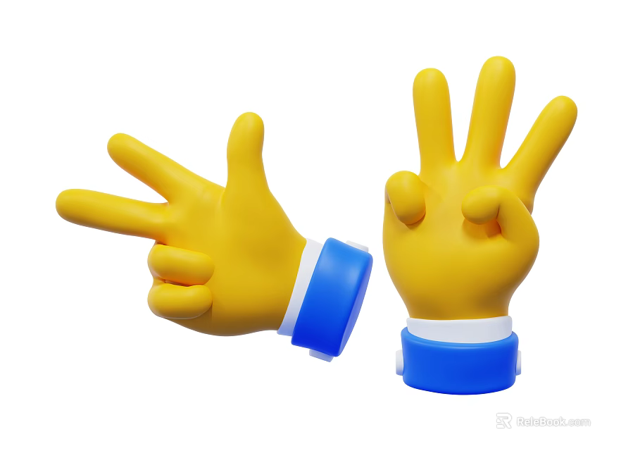 Mickey Mouse Character Yellow Gloves With Blue Cuffs Showing Victory And OK Hand Signs 3d model 