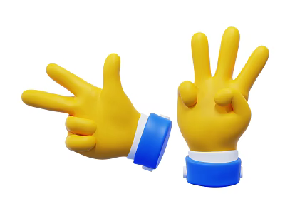 Mickey Mouse Character Yellow Gloves With Blue Cuffs Showing Victory And OK Hand Signs 3d model