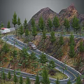 Scenic Winding Mountain Road With Trees And Distant Mountain Landscapes