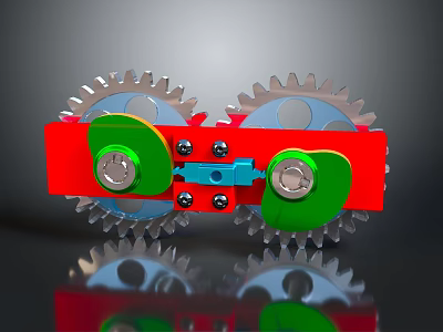 Modern Lighting Fixture Combination With Red Body Green Blue Components Metal Screws And Reflective Surface 3d model