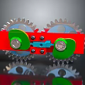 Modern Lighting Fixture Combination With Red Body Green Blue Components Metal Screws And Reflective Surface