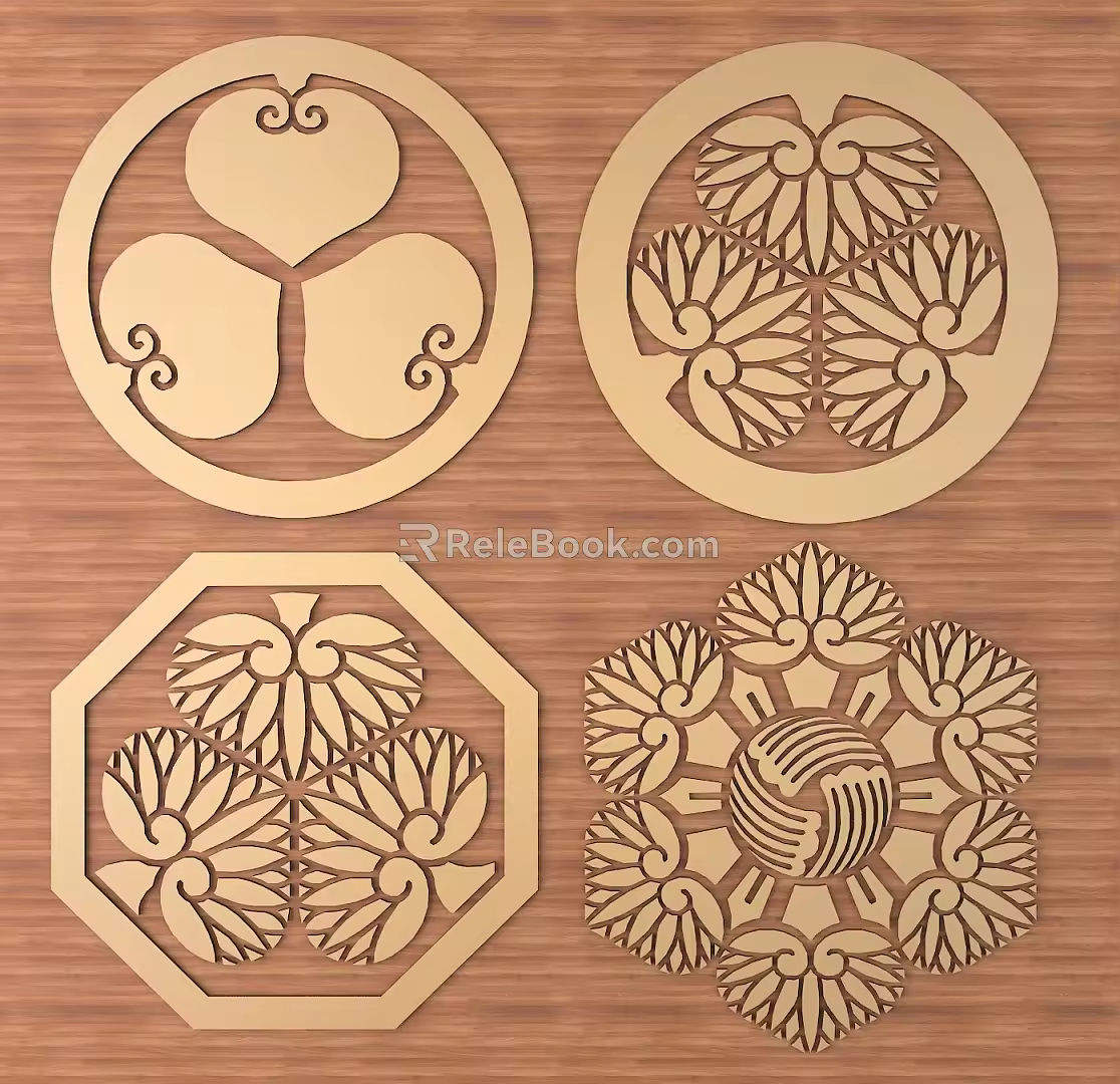 Japanese Metal Carving Japanese Patterns and Wind Patterns Traditional Carving 3d model