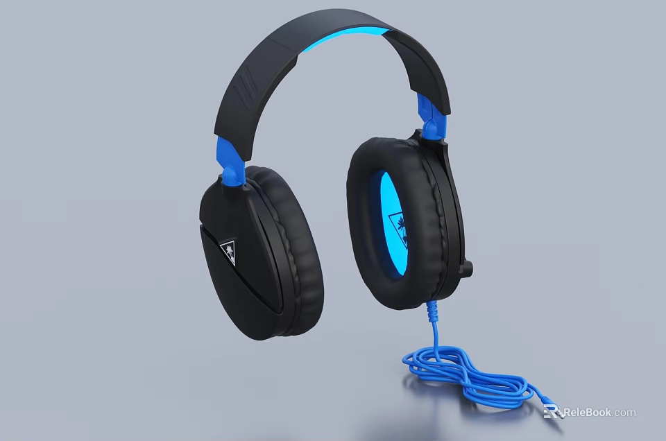 Black and Blue Over Ear Gaming Headphones With LED Light Effects And Wired Connection 3d model 