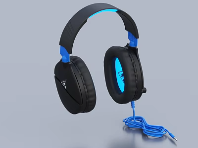 Black and Blue Over Ear Gaming Headphones With LED Light Effects And Wired Connection 3d model