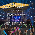 Vibrant Live Music Festival Stage With Bright Lights And Audience Light Sticks