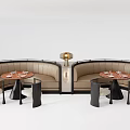 Elegant Modern Table Chair Set With Round Dining Tables And Beige Leather Arc Seating 3d model