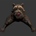 3D Raccoon Model In Aggressive Stance With Detailed Furry Texture And Open Mouth