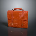 Classic Stylish Red Leather Briefcase With Brown Handle And Golden Buckle Straps