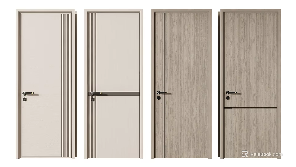 Modern Hinged Doors with Simple Panel Designs and Wood Grain Finishes 3d model 