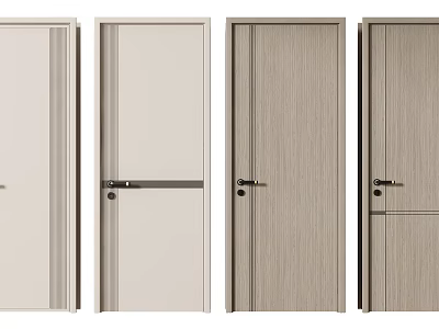 Modern Hinged Doors with Simple Panel Designs and Wood Grain Finishes 3d model