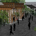 Vibrant Commercial Street With Brick Buildings Pedestrians And Street Lamps