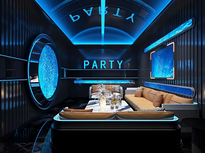 Modern KTV Interior Design Featuring Sofa Bar Counter Neon Lights And Party Atmosphere 3d model