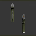 Two Green Grip Silver Barrel Pistols And Magazine Isolated On Dark Background