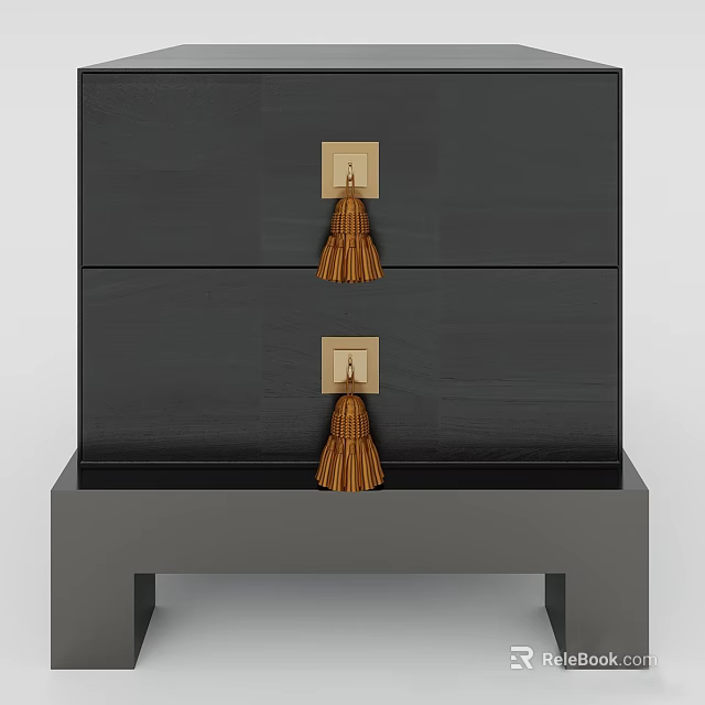 Modern Entryway Console Cabinet With Dark Drawers And Decorative Tassel Handles 3d model 