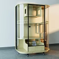 Modern Glass Display Cabinet With Multiple Shelves Drawer And Wheels For Household Items Storage