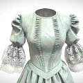 Light Green Vintage Dress With Puffed Sleeves And Lace Cuffs Ruched Details