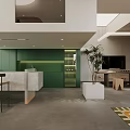 Bright Modern Open Interior With Colorful Rug Sofa Coffee Table And Green Wall