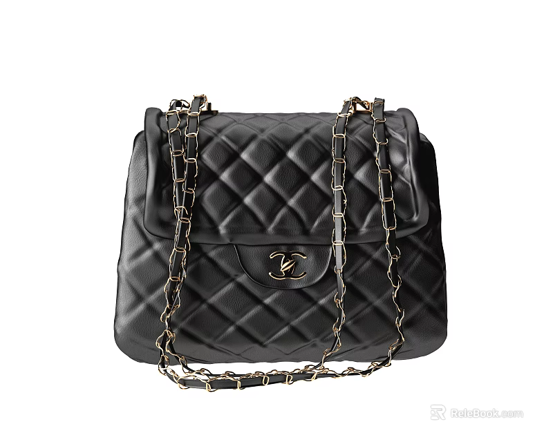 Black Quilted Leather Handbag With Gold Chain Strap And Classic Design 3d model 
