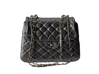 Black Quilted Leather Handbag With Gold Chain Strap And Classic Design 3d model