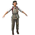 Woman In Striped Apron White Top Brown Pants Boots And Headscarf With Arms Outstretched