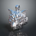 Detailed Silver Wolf Head Sculpture Carving Pendant with Metallic Shine and Intricate Design 3d model