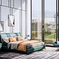 Modern background double bed 3d model