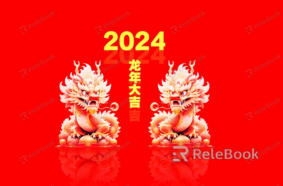 2024 Chinese dragon illustration style golden then soaring red solid foundation golden dragon front full body pure model