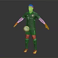 Soccer Goalkeeper Man Wearing Black Jersey Red Gloves And Yellow Cleats Holding Football