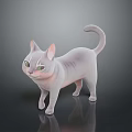 White Cat With Green Eyes And Pink Ears Standing Pose On Dark Background With Reflection 3d model