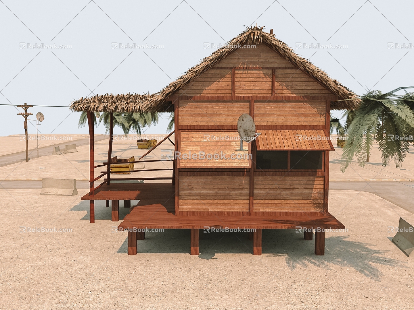 Modern Thatched Cottage Thatched Cottage Seaside Activities 3d model