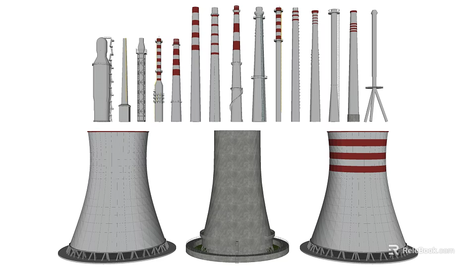 Industrial Pipes With Various Sizes And Red White Striped Patterns 3d model