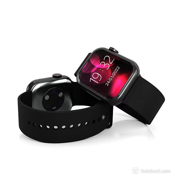 Modern Smartwatch With Vibrant Digital Display Black Silicone Strap And Sensor 3d model 