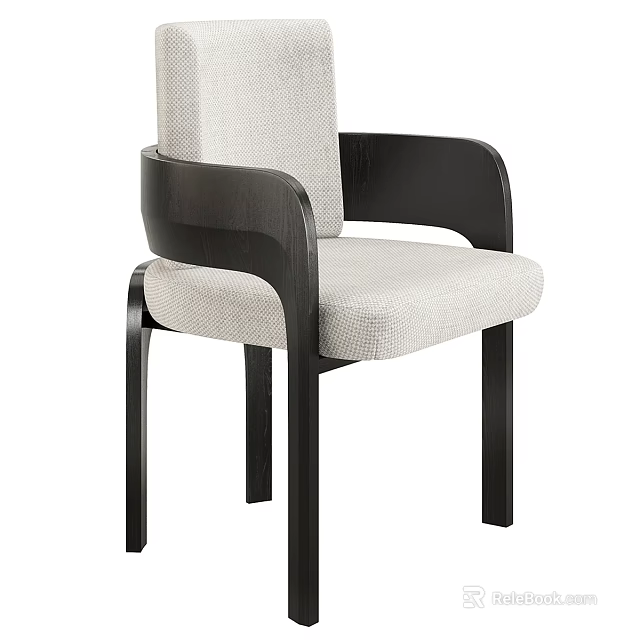 Modern Single Chair with Beige Fabric Upholstery and Black Wooden Arms 3d model 