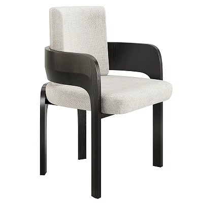 Modern Single Chair with Beige Fabric Upholstery and Black Wooden Arms 3d model