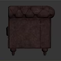 Brown Tufted Three Seater Sofa With Rolled Arms And Fabric Upholstery